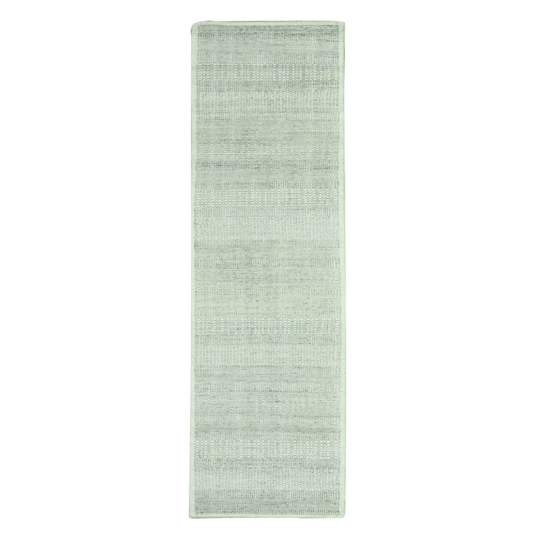 Misty Gray, Oxidized and Distressed Grass Design with Exposed Warps, 100% Wool, Hand Knotted, Narrow Runner, Oriental Rug